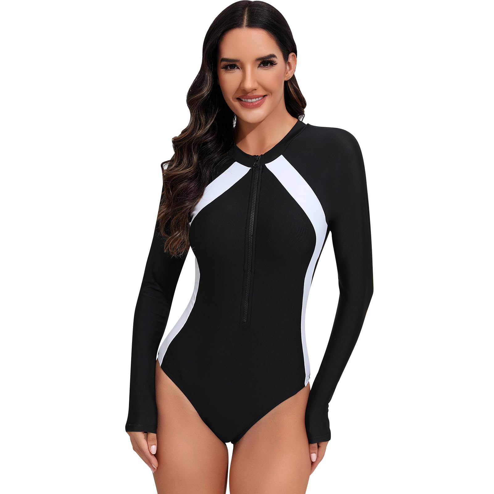 Photo 1 of IBTOM CASTLE Zip Up Rash Guards for Women: Surfing Swimsuits for Women Sexy One Piece Bathing Suit Tummy Control Crew Neck Swimwear Slimming Monokini Sun Protection Athletic Beachwear White S