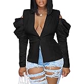 LKOUS Women's Fall Sexy Blazers,Puff Long Sleeve Lapel Open Front Work Office Suit Jacket