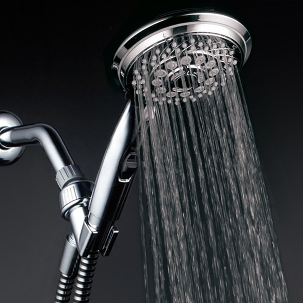 HotelSpa 7-setting AquaCare Series Spiral Handheld Shower Head Luxury Convenience Package with Pause Switch, Extra-long Hose PLUS Extra Low-Reach Bracket Stainless Steel Hose - All-Chrome Finish - - 