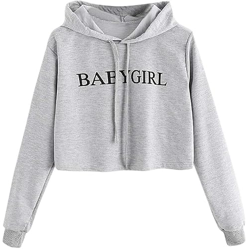Cropped Hoodies for Teen Girls, Corriee Women Casual Long Sleeve Sweatshirts Pullover Fall Hooded Outwear