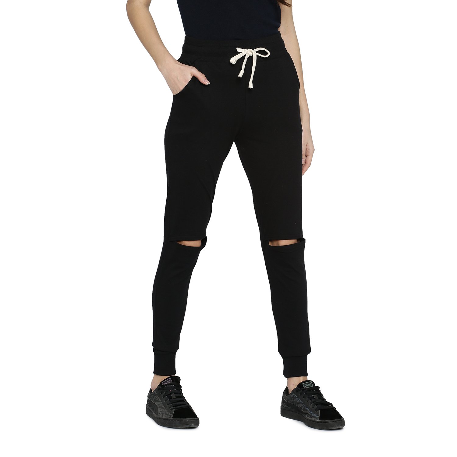 campus sutra women's cut out knee trackpant