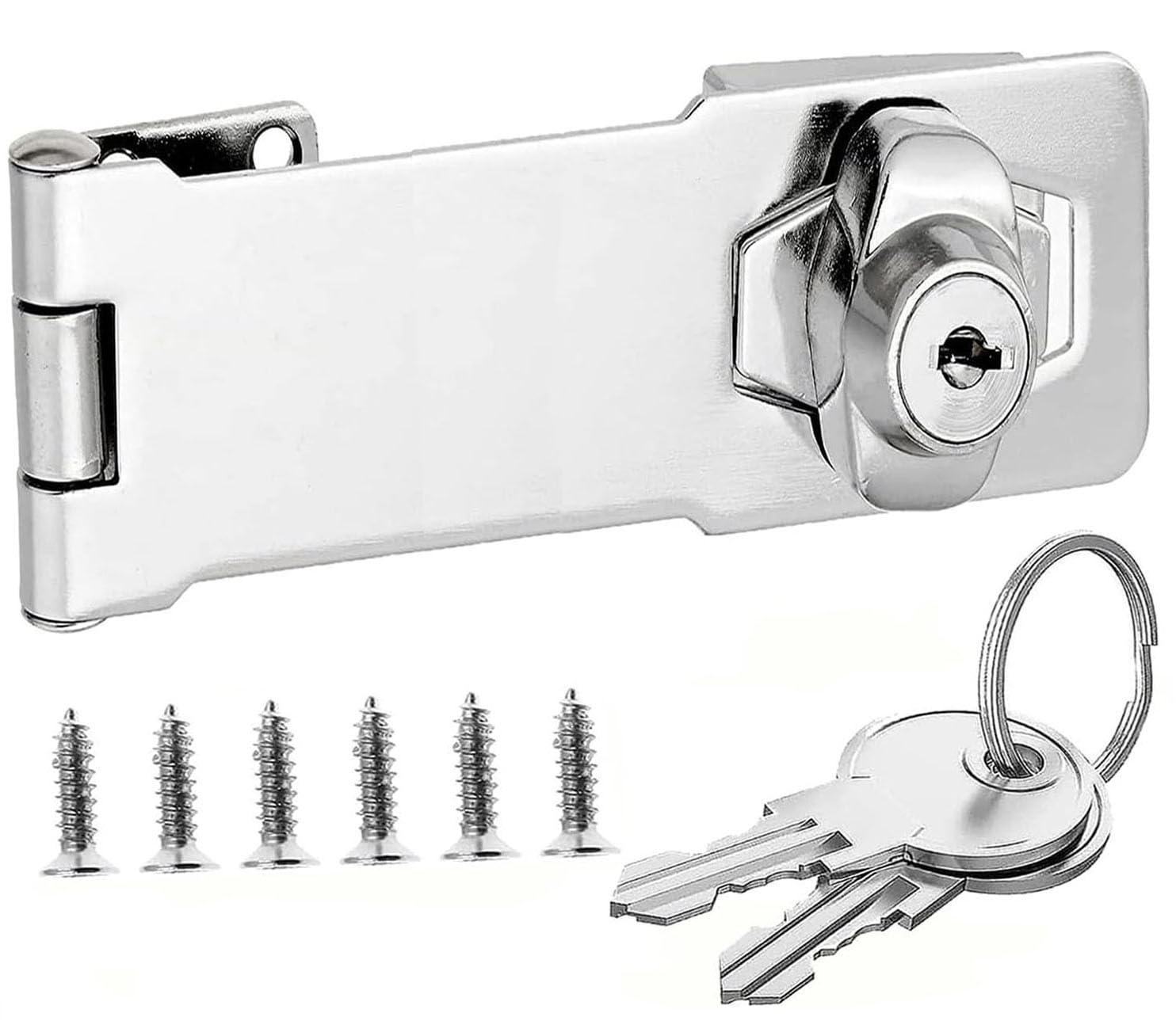 Litensh Hasp Lock Padlock, Gate Latch Door Bolt Lock Buckle Drawer Cupboard Locks Twist Knob Keyed Locking for Cabinet Furniture Mailbox with Aliked Keys,4 Inch