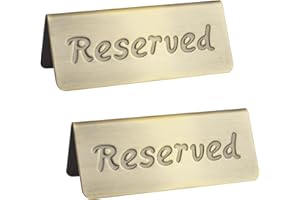 MATIMASU 2 Pack Small Reserved Table Signs for Restaurants,Dinner Parties,Banquets,Events,Stainless Steel Table Tent Place Signs,10 Year’s Use,Etched Design,Double Sided View,4.7x1.9 In,(Vintage Yellow)
