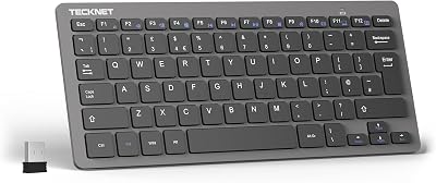 TECKNET 2.4G Wireless Keyboard Grey Ultra Slim 14 Shortcuts 12 Month Battery