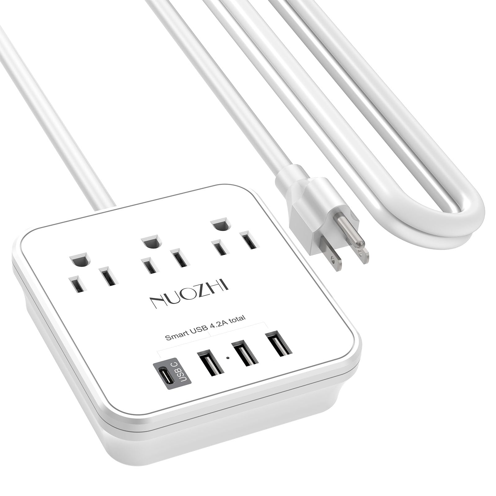 Cruise Essentials,10 Ft Power Strip with 3 Outlets and 4 USB Ports(1 USB C), Non Surge Protector for Cruise Ship, Travel, Home Office, ETL Listed, White