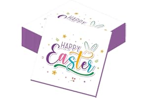 Rakuto Easter Napkins Party Decorations, 50PCS Happy Easter Bunny Disposable Paper Napkins Decoration, Colorful Eggs Themed T