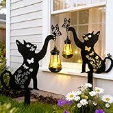 Black Cat Solar Lights Outdoor Garden - 2 Pack Solar Lights Outdoor Garden Decor Stake with Butterfly Decorative Metal Housewarming Ornament for Yard Lawn Patio – Unique Gift Ideas for Christmas