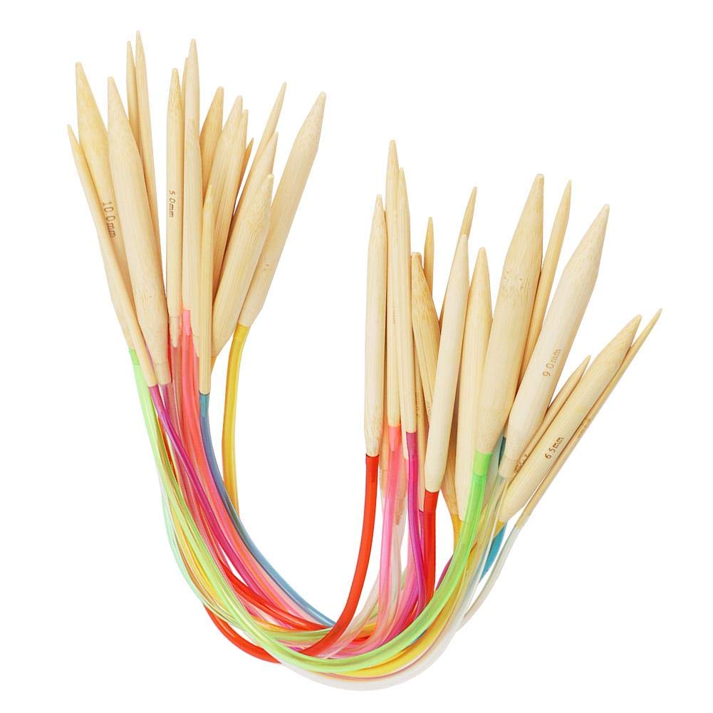 Hilitand 18pcs Bamboo Knitting Needle Set Color Double-pointed Bamboo Circular Knitting Needle with Clear Tube for Knitting Process(40cm/15.7in)