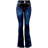Jack David Womens Junior 70s Trendy Slim Fit Flared Bell Bottom Denim Jeans Pants (0, Jack David Hi Waist Dark Blue Flb925.)