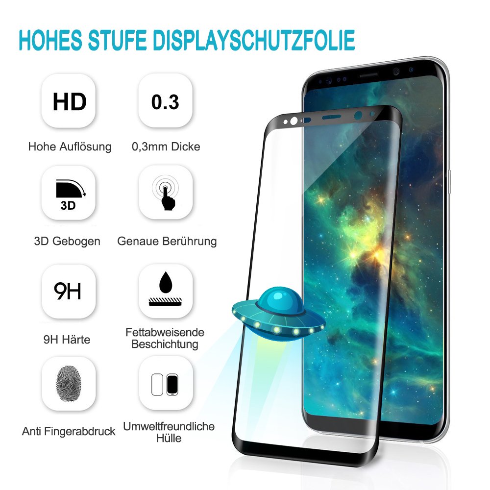 Panzerglas Schutzfolie für Samsung Galaxy S9 Vollständige Abdeckung Displayschutzfolie 3D Anti-Kratzer Samsung S9 Gehärtetem Glas 9H Kristall-Klar Schutzfolie für Galaxy S9 (2 Stück, Schwarz)