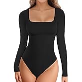 YOGINGO Long Sleeve Square Neck Bodysuits for Womens Going Out Body Suits Basic Leotards Jumpsuits Outfits Shirt Tops Halloween Fall Outfits Dupe Tummy Control Black S