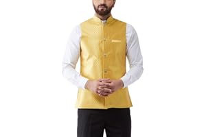 Sojanya (Since 1958, Men's Silk Blend Magenta & Gold Self Design Nehru Jacket