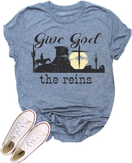 Amazon Co Jp Give God The Reins ウエスタンカウボーイシャツ レディース カントリーミュージッククルーネック 半袖 ヴィンテージトップ 服 ファッション小物