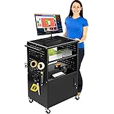 KodMtiz Mobile AV Cart with Locking Cabinet & Wheels, Heavy Duty Rolling Media Cart with Customized Pegboard & Hooks, Multipu