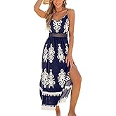 CUPSHE Women's Summer Maxi Dress V Neck Paisley Slit Cami Long Dress Beach Sundress