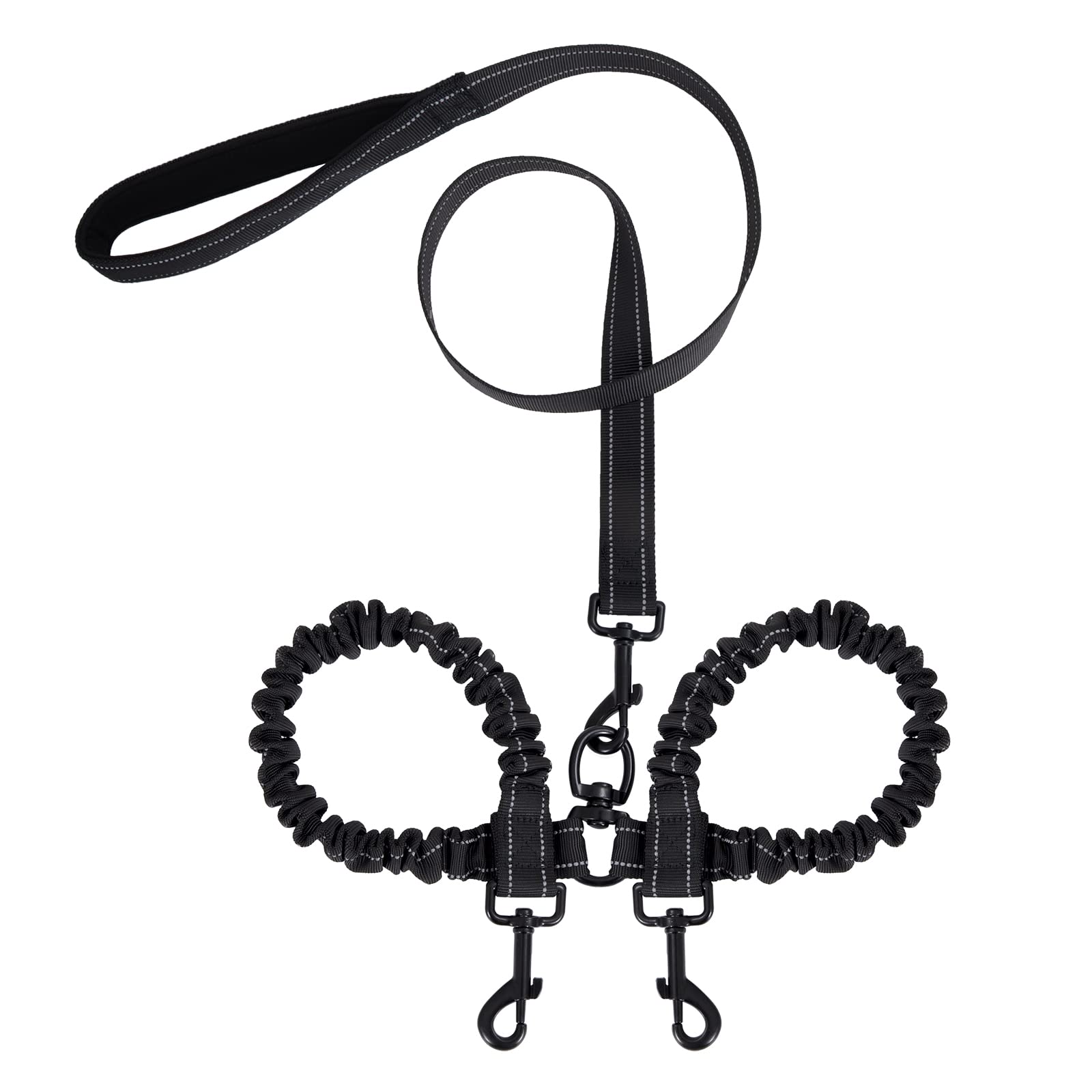 Dual Dog Leash, Double Dog Leash, 360 Swivel No Tangle Walking Leash, Shock Absorbing Bungee for Two Dogs