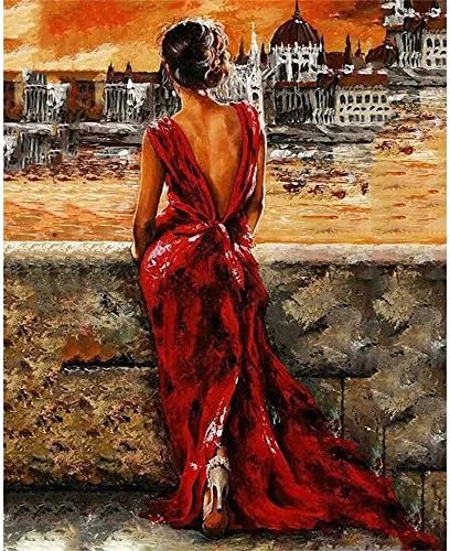 Diy Digital Oil Painting Paint By Number Kits On Canvas - Home Decorations - Red Woman Background (Frameless)Acrylic Paint 40×50Cm
