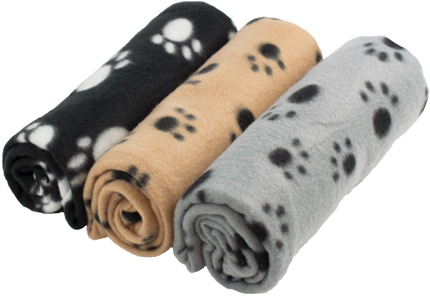 YIQI paw print pet blanket for dog or cat, soft finish, heavy duty winter blanket, fleece blanket cosy cat bed, paw prints mat 3pcs(60 x 70 cm)