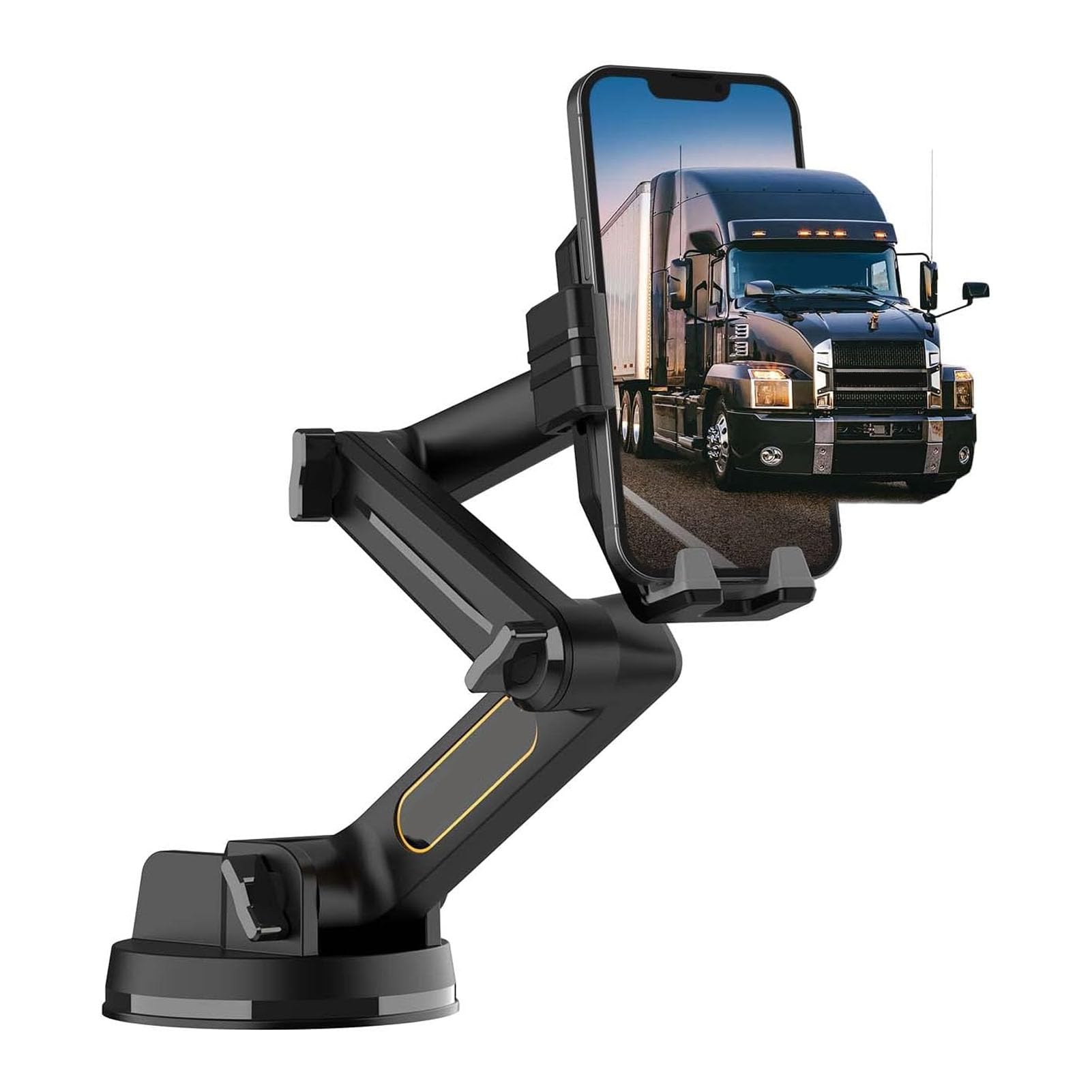 PUSOKEI Truck Phone Holder Mount, Heavy Duty Car Phone Holder for Dashboard Windshield, 16.9 Inch Long Arm & Super Suction Cup, Compatible with SUVs, Trucks and All Phones