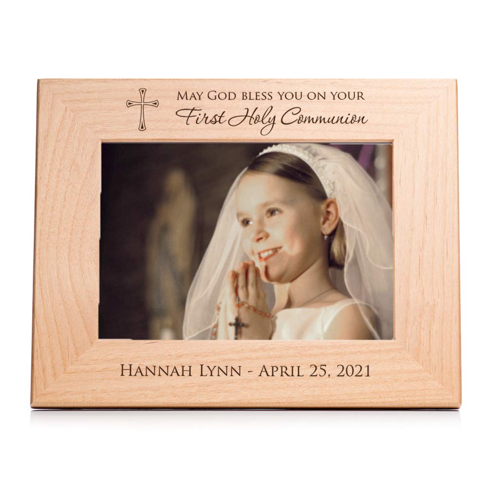 Lifetime Creations Personalized First Communion Picture Frame: 1st Communion Gifts for Girls or Boys, First Holy Communion, Primera Comunion, Hardwood Frame Engraved in USA (5x7 Inch Landscape Photo)