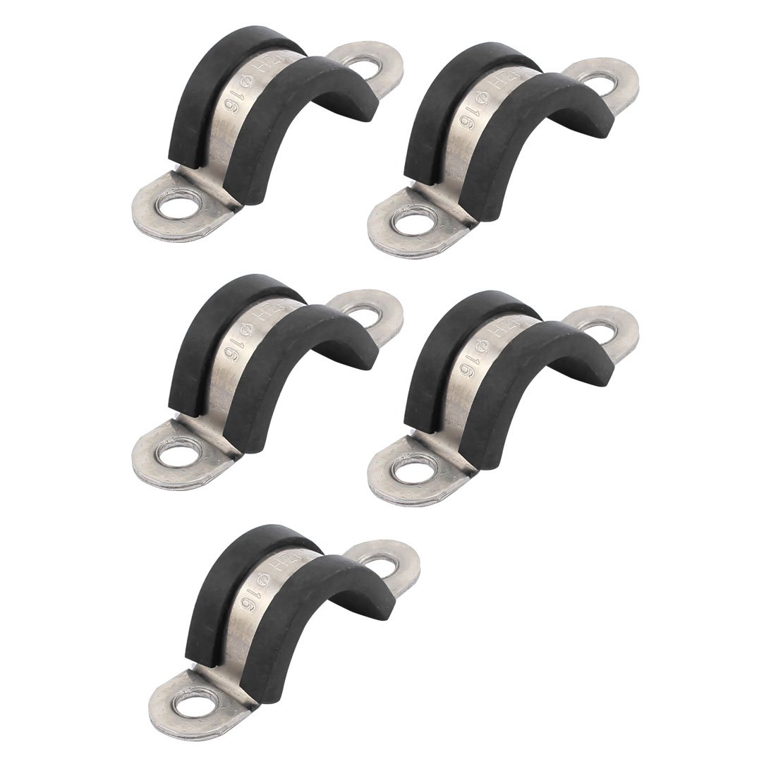 sourcingmap 5Pcs 16mm Dia Rubber Lined U Shaped Stainless Steel Hose Pipe Clips Clamp Cable