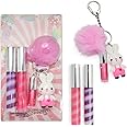 IBI Keychain Lip Glosses Set, Girls Party Favor Including 3Pcs Assorted Flavors Moisturizing Shimmer Lip Glosses for Kids and Teens Ages 5+