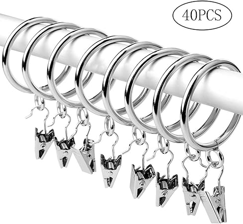 Pengxiaomei 40pcs Curtain Rings With Clips Shower Curtain Clip
