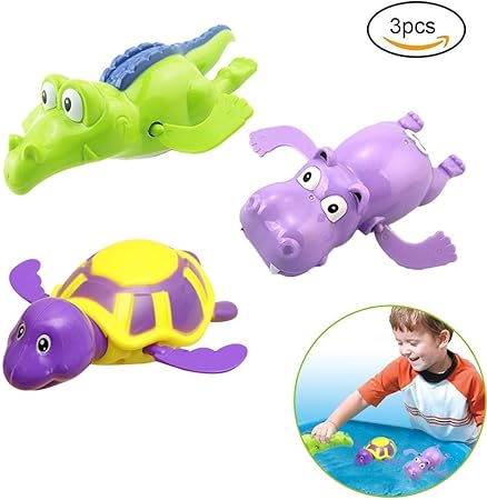 Amazon お風呂 おもちゃ 動く 泳ぐ ネジ バネ かめ カバ ワニ おもちゃセット おもしろい 動物 カラフル 大きい ３点入り お風呂用 おもちゃ おもちゃ