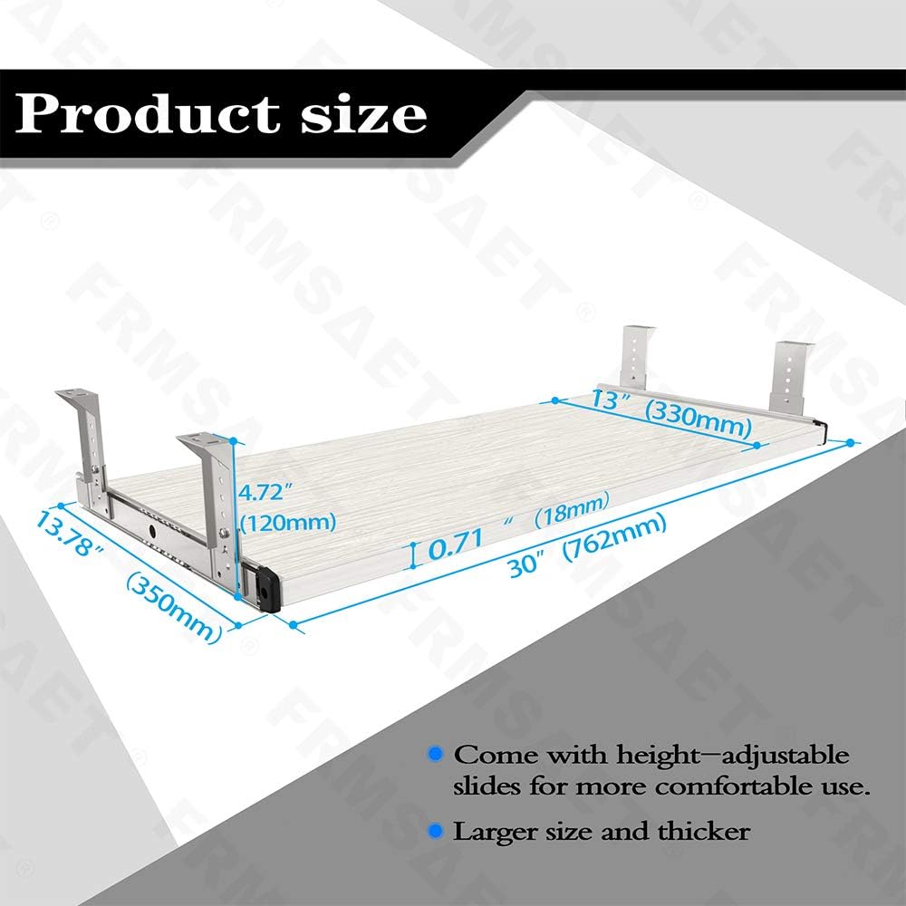 FRMSAET Furniture Accessories Office Product Suits Hardware 20/24/30 inches Keyboard Drawer Tray Wood Holder Under Desk Adjustable Height Platform. (30 inches, White): Furniture & Decor
