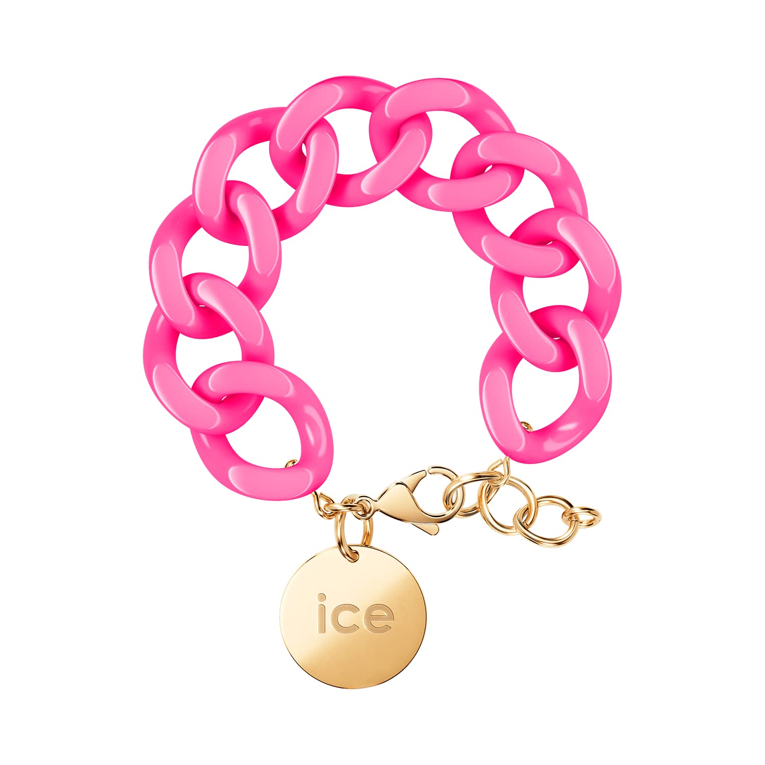 ICE - Jewellery - Chain bracelet - Neon Pink - Gold - Chunky Chain Bracelet for Women in Pink Colour with a Gold Medal (020927)