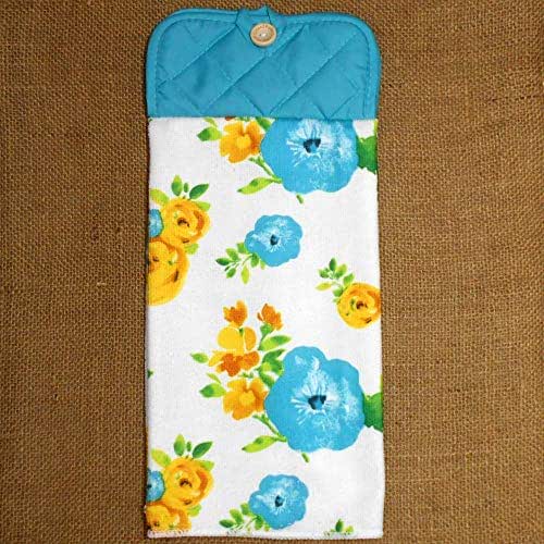 Blue and Yellow Flowers Microfiber Hanging Dish Towel