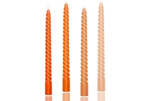 KANDELO 10 inch Gradual Spiral Color Taper Candles Set of 4 Pack Tapered Candle, Tall Candlesticks,for Dinner Party Wedding, Holiday Spring,Home Decor,Kitchen Decor (4, Orange Series, 10inch)