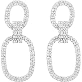 Dangle Drop CZ Oval Statement Earrings Crystal Rhinestone Chandelier Dangling Exaggerated Big Studs Earring Delicate Wedding Jewelry for Women Girls Bridal Gifts