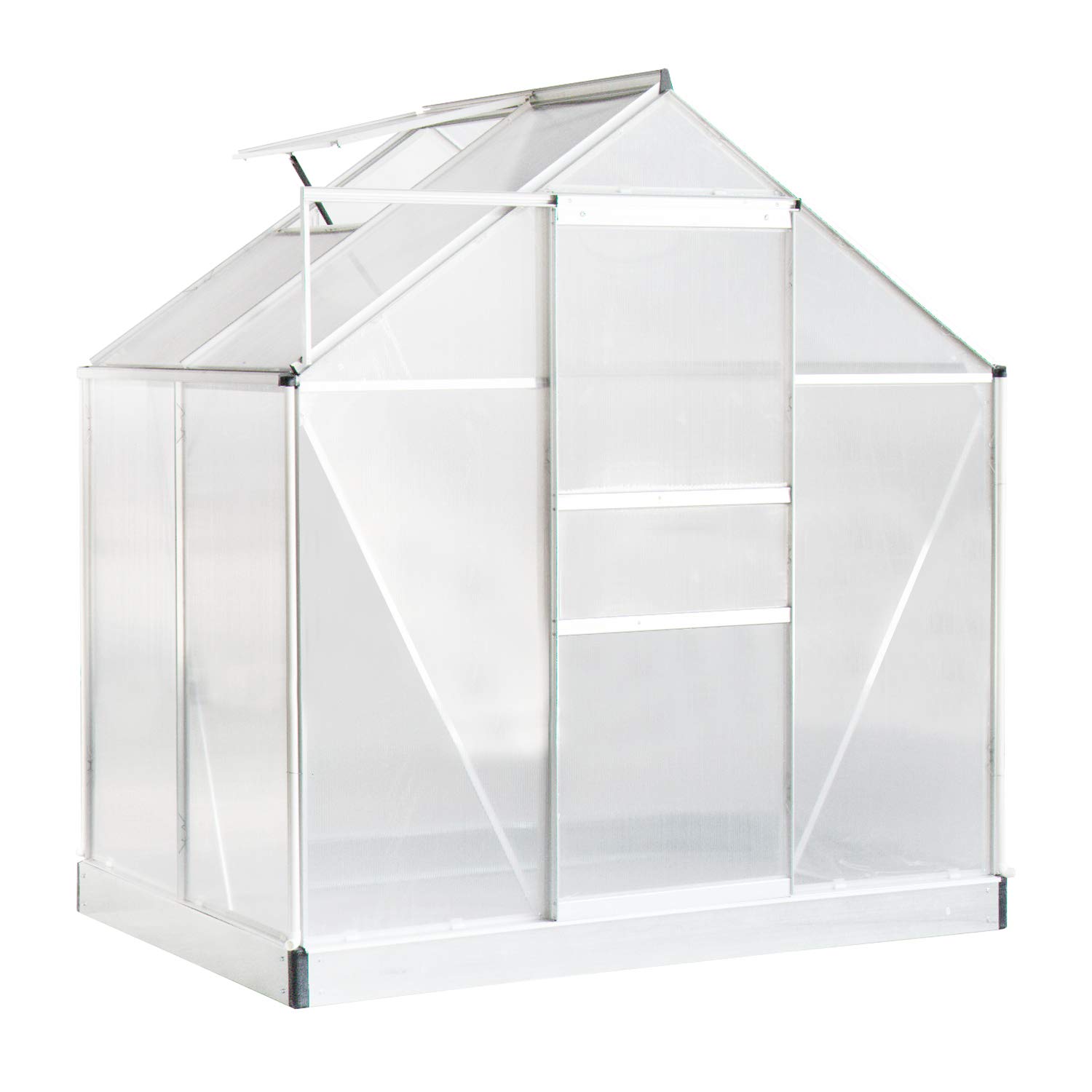 Polycarbonate Walk-in Garden Greenhouse with Adjustable Roof Vent and Rain Gutter for Plants, Stable Green House for Flowers Outdoor for Winter,4 x 6 FT