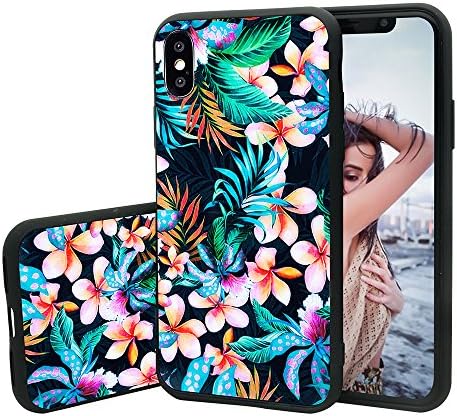 iPhone X Case, Tropical Palm Tree Leaves iPhone X Case Floral Pattern Vintage Case with TPU Bumper Protective Cover for iPhone X - Flowers