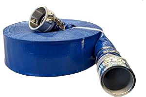 Hydraulax 3 inch x 50 Foot Heavy Duty Reinforced PVC Lay Flat Hose Assembly, 70 PSI, with Aluminum Cam & Groove C & E Fittings, for Pool Backwash, Flood Control, Slurry Cleanup, & Irrigation