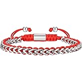 Rope & Chain Braided Link Bracelet for Men : Handmade Trendy Men's Stainless Steel Metal Non Tarnish Waterproof Link Chain Bracelet Stylish Minimal Jewelry Gift for Dad Son Boyfriend, Adjustable