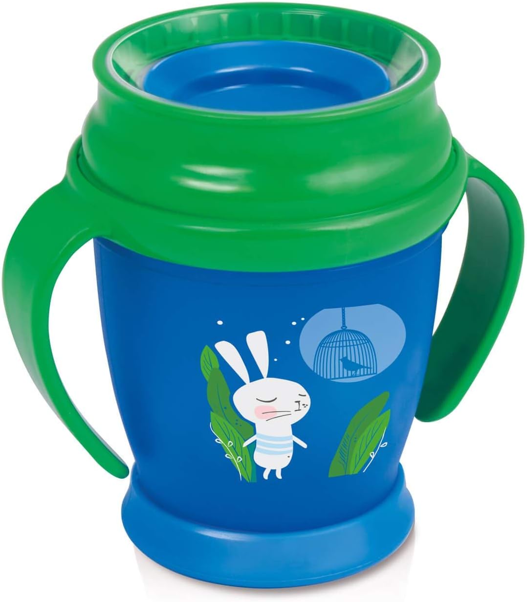LOVI 360 Degree Toddler Trainer Sippy Cup | 9m+ | 210 ml | BPA Free | SteriTouch Antibacterial Protection | Profiled Handles | Innovative Sealing System | Easy to Clean | Follow The Rabbit | Green