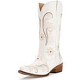 IUV Cowboy Boots For Women Mid Calf Cowgirl Boots Embroidered Pull-On Tabs Snip Toe Boot