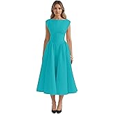 Scoop Neck Cotton Blend Midi Dress Backless Flared Aline Prom Dresses Cute Elegant Weding Guest Dress Vintage Dresses