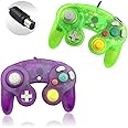 Gamecube Controller, Reiso 2 Pack Classic NGC Wired Controller for Wii Gamecube(Clear Purple and Green)