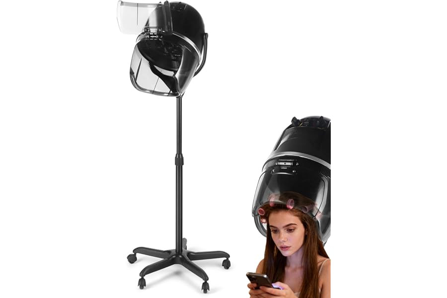 Artist hand Professional Hooded Hair Dryer for Women, Height Adjustable Floor Stand Up Hair Dryer with Wheels and Timer, Sit Under Hooded Dryer for Home Beauty Spa Salon Equipment