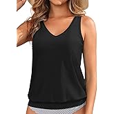 Blouson Tankini Tops for Women - Loose Fit Swim Top Only No Bottom Bathing Suit Modest Swimsuit Top 2025