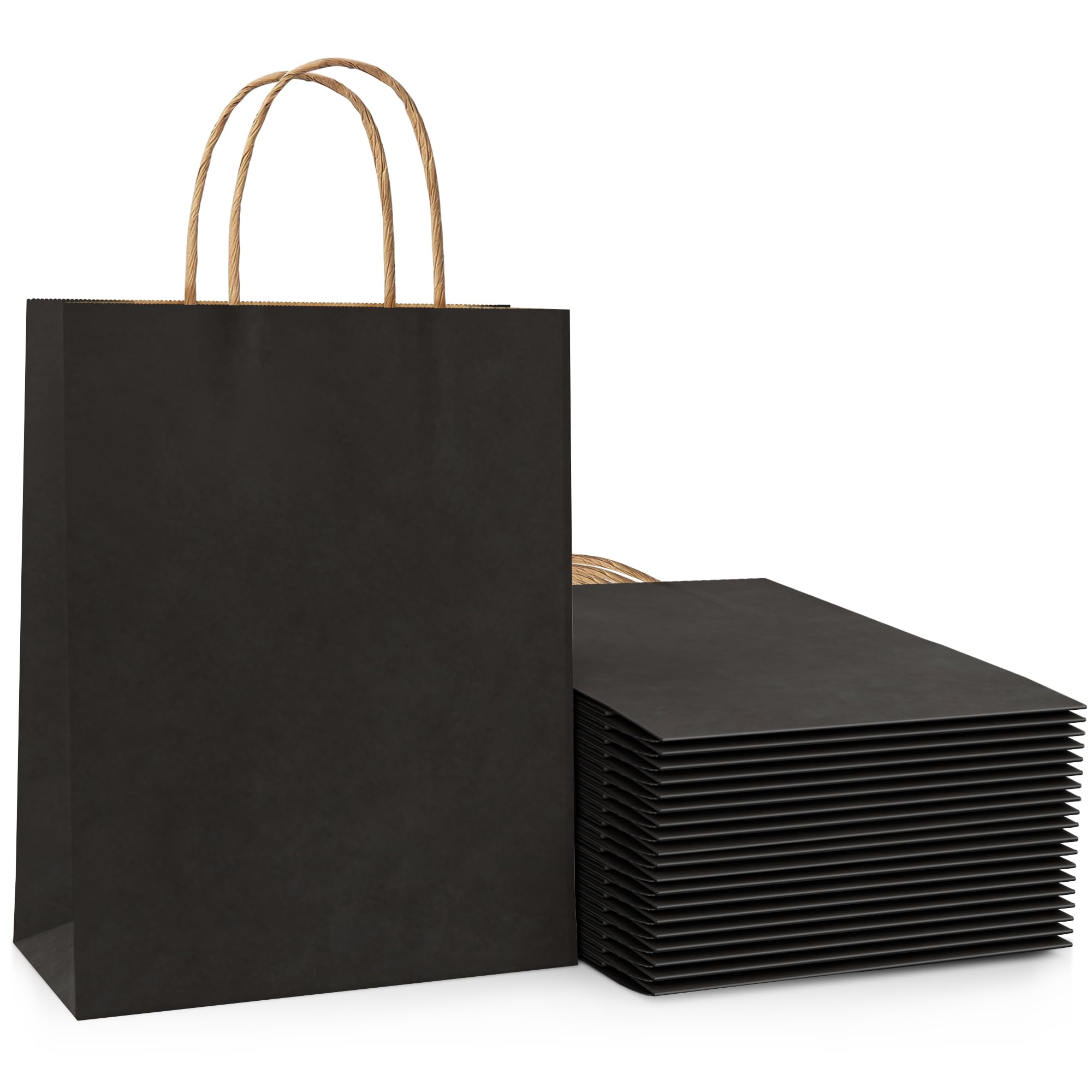 20 Pcs Black Paper Party Bags with Twist Handles, 120 GSM Kraft Large Black Paper Gift Bags for Kids Adults Party Favor Birthdays Christmas Baby Showers Weddings Retail and Sweet (27x21x11cm)