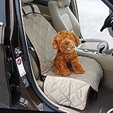 Pawow Deluxe Dog Bucket Seat Cover For Right Seat - Waterproof, Quilted - Nonslip Backing with Seat Anchors Universal Design for All Cars, Trucks & SUVs, Beige