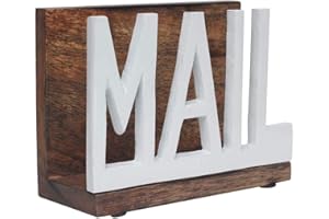 DEALS FOR THE DAY - Wooden with Metal Mail Holder, White color Document & Mail Organizer Letter Card Holder For Desktop, Home, Office, Counter Organizer Mail Sorter Home Décor (White) by ABHANDICRAFTS