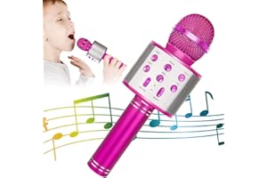 KIDWILL Wireless Bluetooth Karaoke Microphone for Kids, 5-in-1 Portable Handheld Karaoke Mic Speaker Player Recorder with Adjustable Remix FM Radio for Kids Girls Boys Teens Birthday-Hot Pink