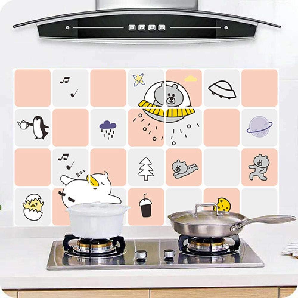 New Kitchen Wallpaper, Waterproof and Oil-Proof self-Adhesive Paper, Cartoon Cute Stickers, high Temperature Fireproof cooktop-A7_60*90