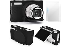 VOVMOEYA SX740 Camera Case Accessories Set[with 2 LCD tempered films],Silicone Protective Case Compatible with Canon PowerShot SX730 SX740 HS Digital Camera - Black