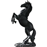 JINGTIANCD 12.2 inches Standing Horse Resin Statue Horse Art Figurine Decorative Home Office Decor Ornaments for Desk Bookshelf Cabinet to Attract Luck and Wealth (Matte Black)